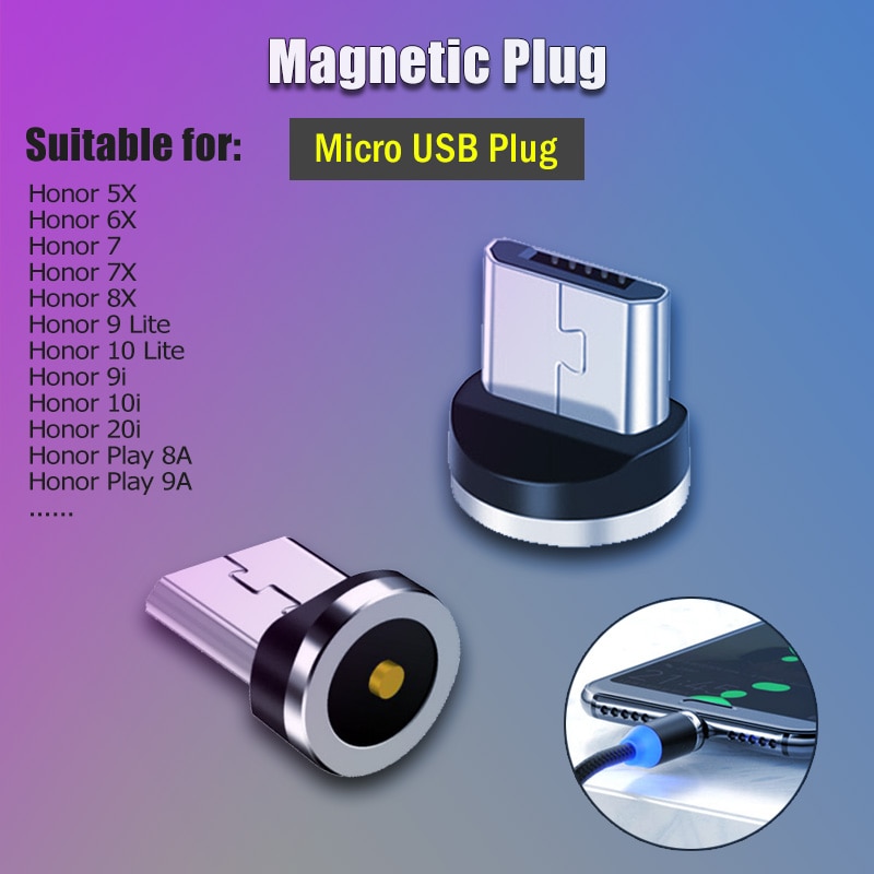 Adattatore di ricarica Micro USB magnetico rotondo per Huawei Honor 10i 20i 20 Lite 6A 6C 6X 7 7A 7C 7X 8A 8C 8S 8X Pro cavo Micro Plug