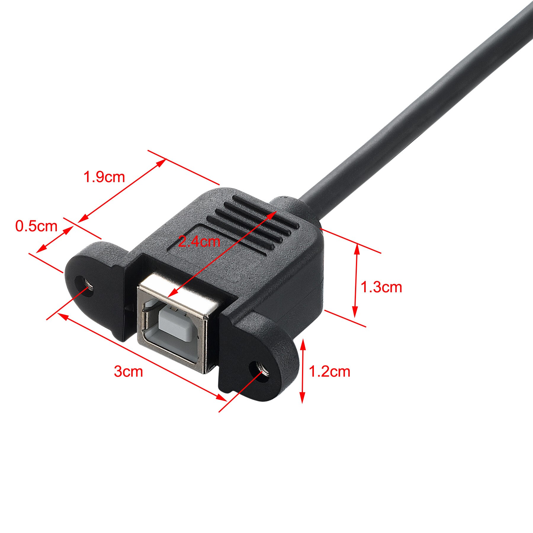 Bochara 90degree USB 2.0 Type B Male to Type B Female Printer Extension Cable With Panel Mount Screw Hole 30cm 50cm 100cm