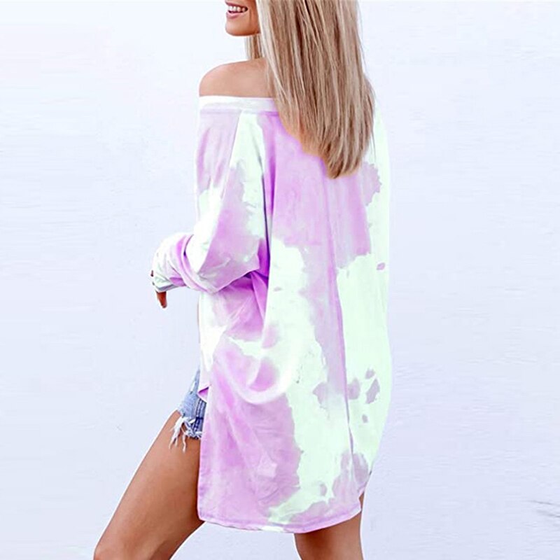 Tie dye dam vår och höst tie dye långärmad sweatshirt lös tie dye långärmade tröjor