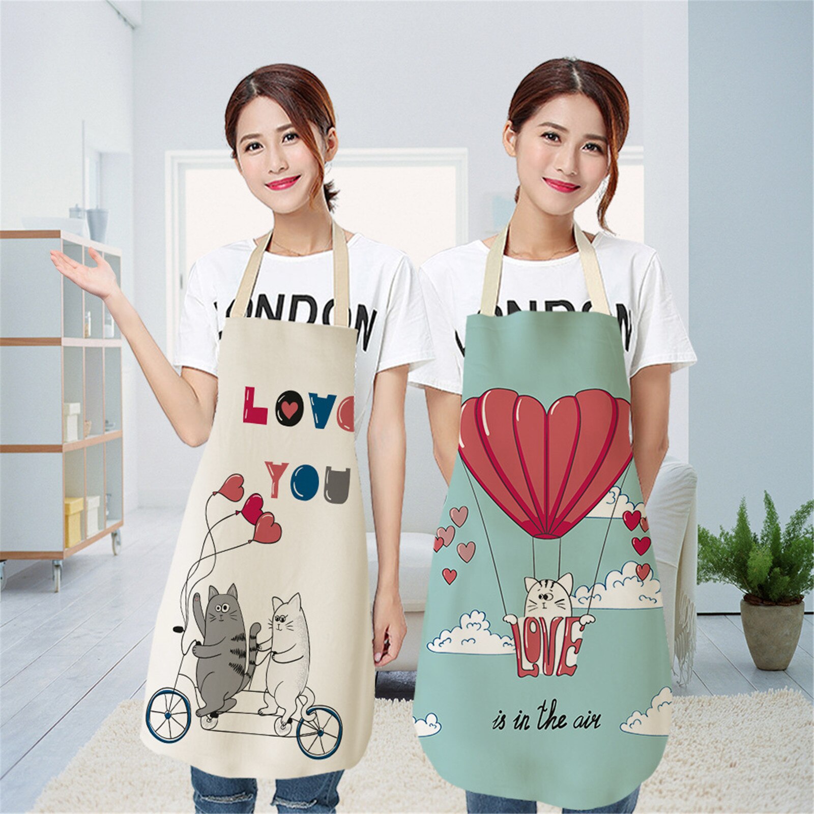 25#Adult Aprons Family Kitchen Accessories Valentine's Day Print Linen Family Aprons Accessories Cleaning Clothes Aprons