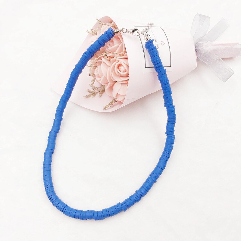 Donarsei collana girocollo in ceramica morbida di nuova moda per donna collana con colletto in argilla colorata regolabile bohemien gioielli da spiaggia: blue