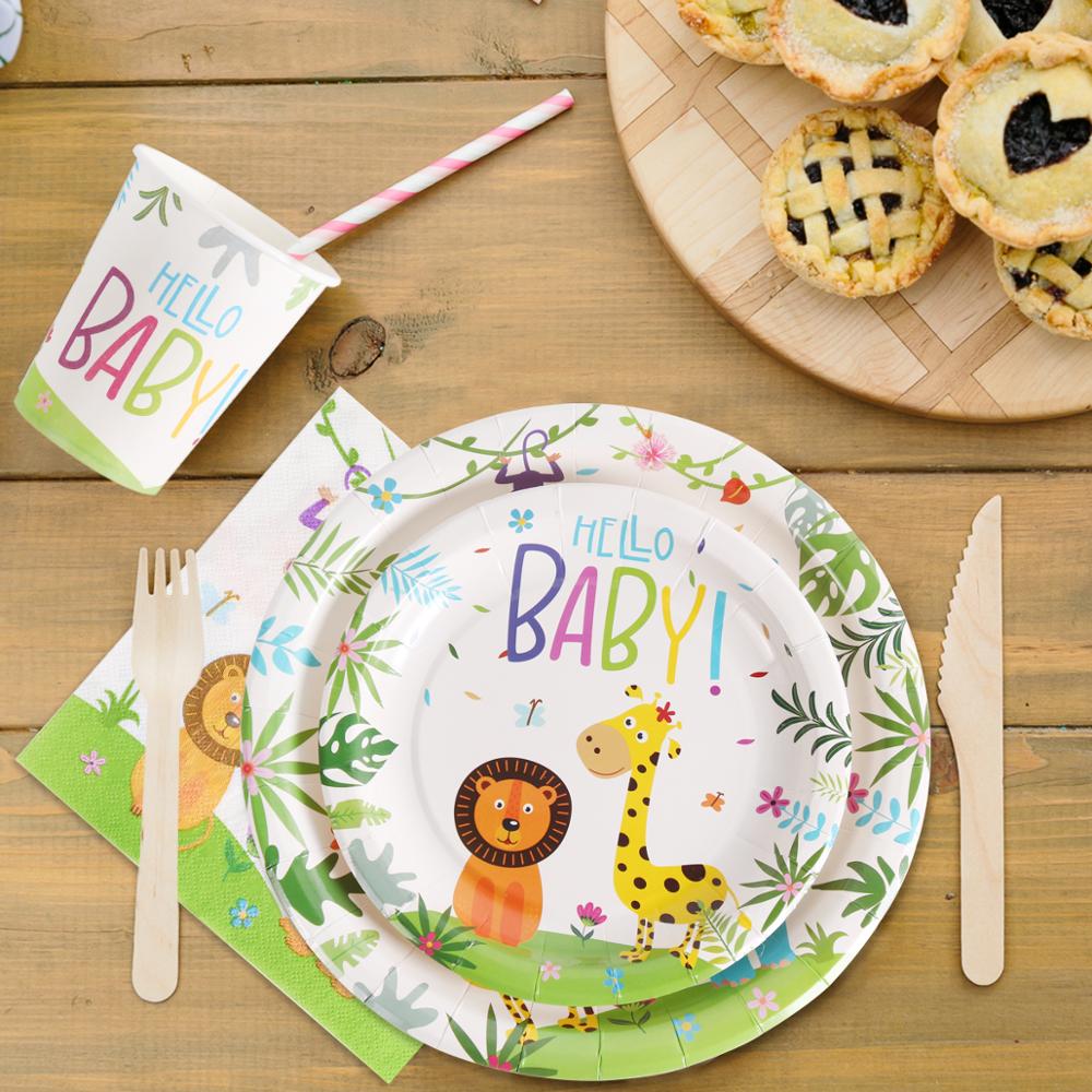 Huiran Woodland Wegwerp Servies Gelukkige Verjaardag Party Decor Kids Jungle Dier Borden Cups Safari Woodland Feestartikelen