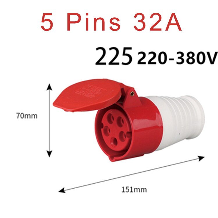 5 Pins Waterproof Industrial Plug Socket Concealed Connector 5-Core 16A/32A Aviation Explosion-proof Male And Female: 32A active socket