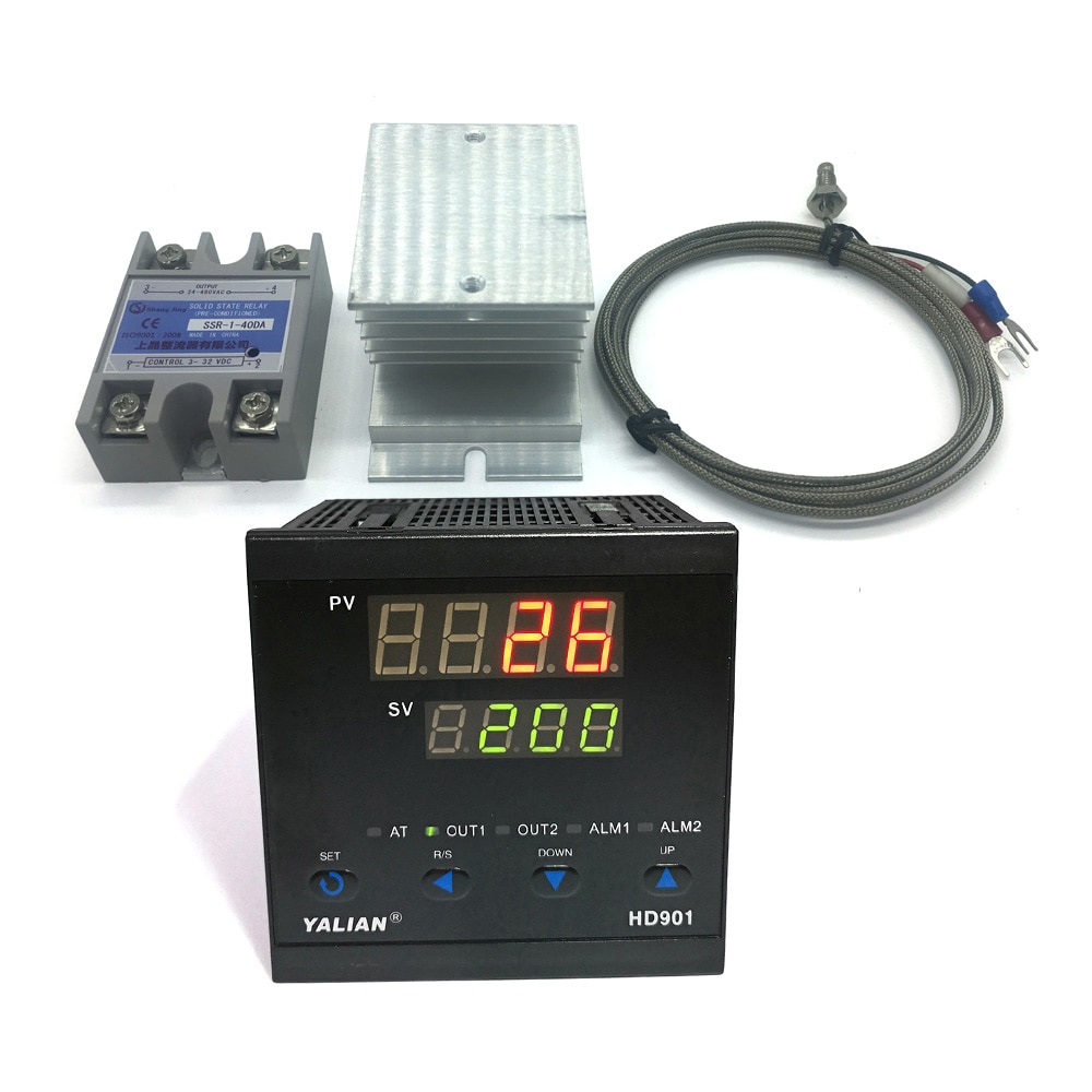 100V-240V pid digital temperature controller Max temperature range 1372 degrees Celsius+radiator+2M K Thermocouple+Max 40A SSR