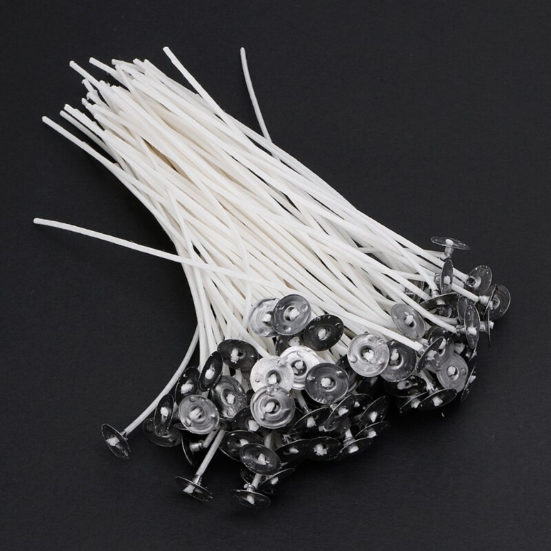 Núcleo de mecha de vela para manualidades, 100 unidades, 6 pulgadas, preencerado con sujetadores, algodón, sin núcleo, 15CM, R9UC