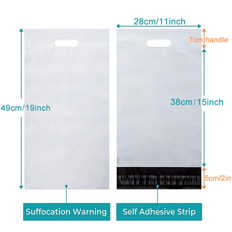 10Pcs Gedrukt Tote Zak Express Zak Met Handvat Koerier Zak Zelfklevende Lijm Dikke Waterdichte Plastic Poly Envelop mailing Zak: White Plain-28cm
