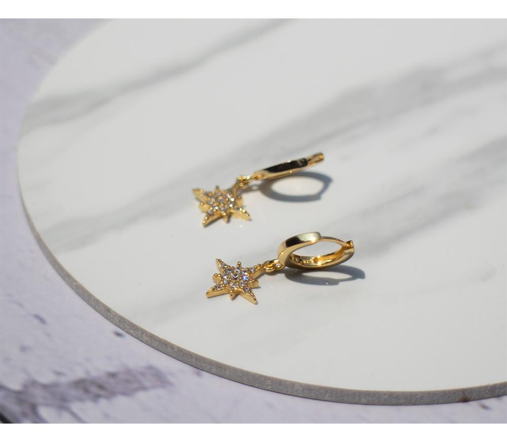 925 Sterling Zilveren Oorbel Mode Zirkoon Retro Achthoekige Sterren Korte Hanger Ear Ring Wilde Eenvoudige Trend Vrouwelijke Oor Jewelr
