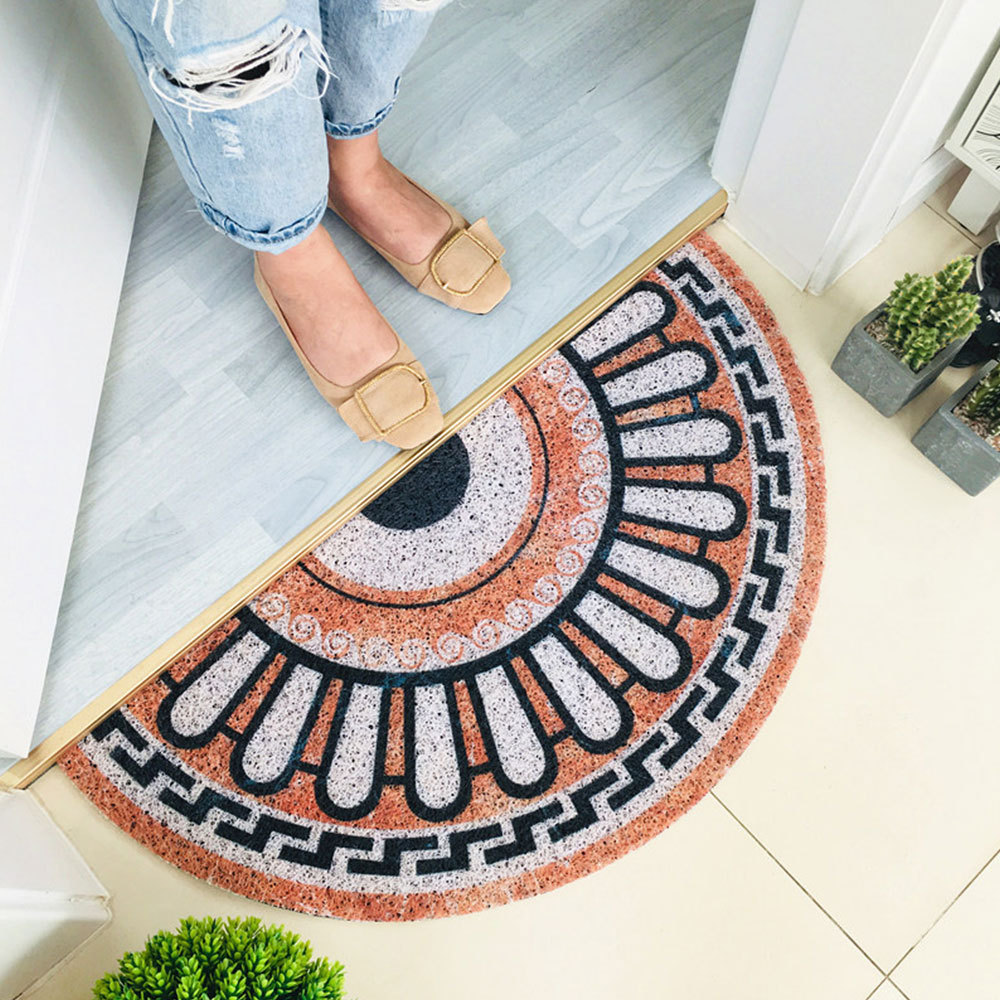 Marble Pattern Half-round Shap Outdoor Mat Black Water Absorption Carpet Anti-Slip Bathroom Mats Doormat Home Decorative Rugs
