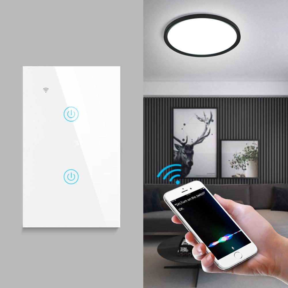 Homekit-interruptor inteligente WiFi con temporizador e interruptor de pared táctil inalámbrico, control por voz Siri, enchufe de EE. UU., 1/2 entradas
