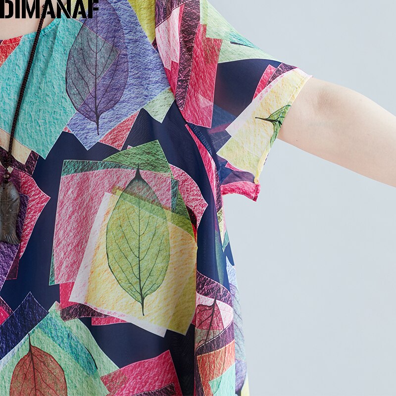 DIMANAF Women Dress Summer Plus Big Size Chiffon Hawaiian Lady Vestidos Print Panelled Female Casual Beach Sundress