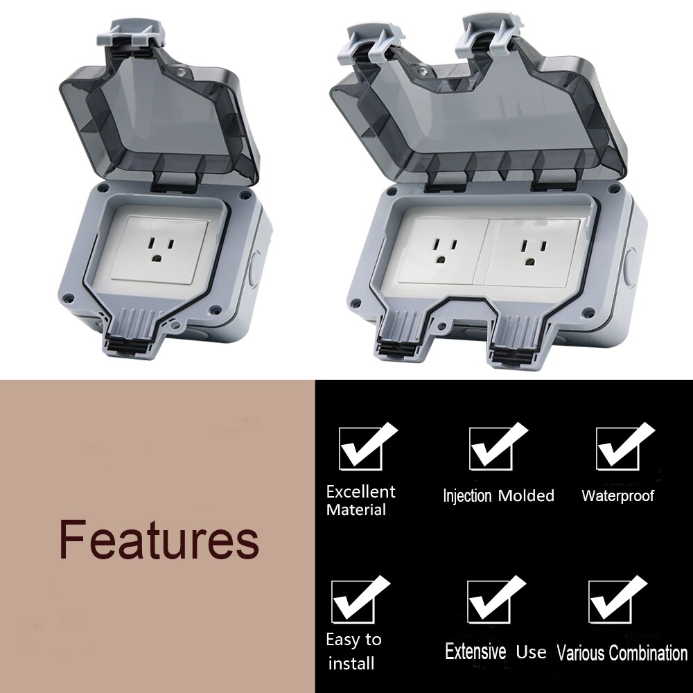 1pc Americ US Standard IP66 15A AC250V Weatherproof Waterproof Outdoor Wall Power Socket Box Electrical Outlet for Charging Pile