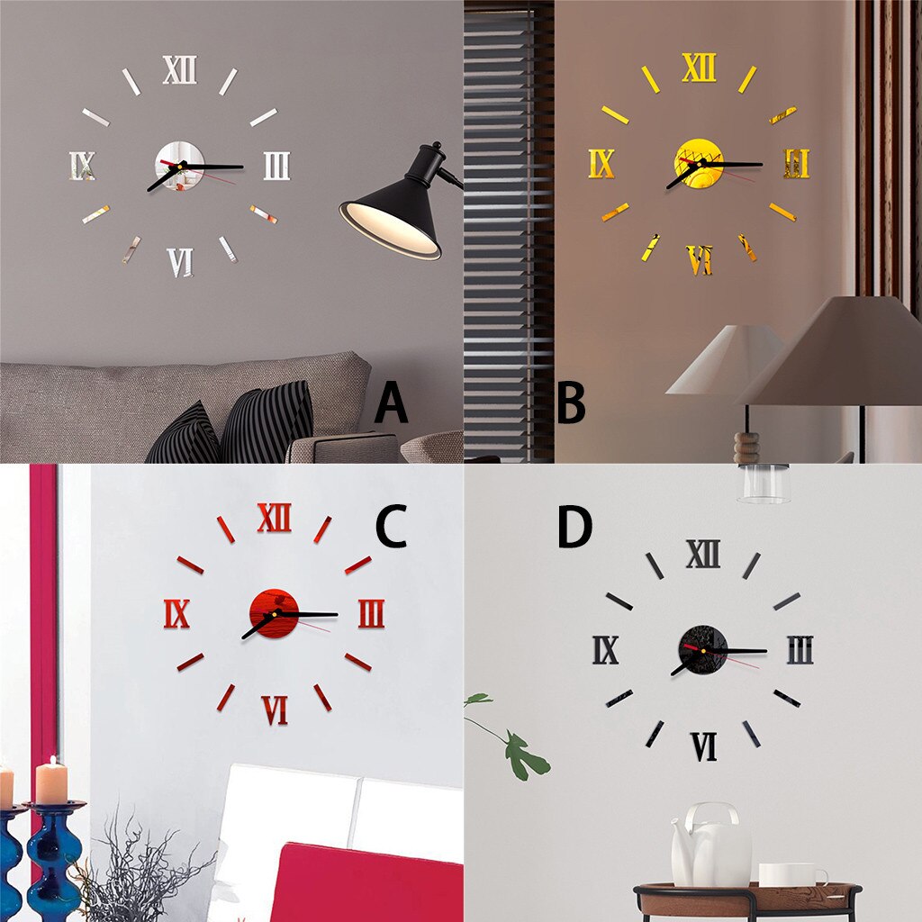 3d Diy Romeinse Cijfers Acryl Spiegel Muursticker Klok Home Decor Muurschildering Decals Klok Horloge Wandklokken Horloge Decoratie