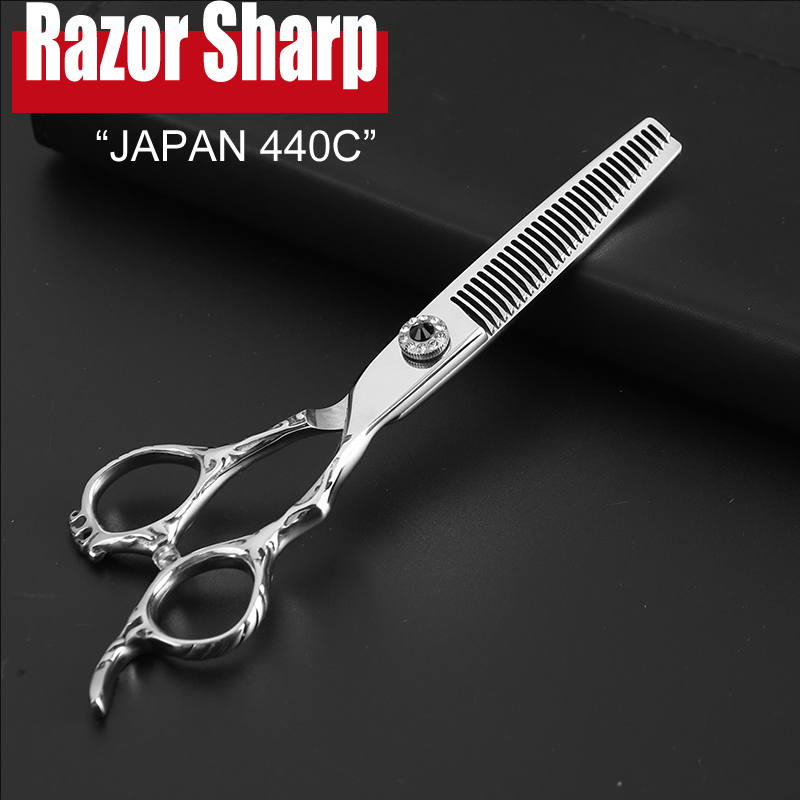 5.5 &amp; 6.0 Inch Japan 440C Kapper Schaar Shop Gereedschap Kappers Schaar Professiona Hair Schaar Snijden Dunner Salon Shears: 6.0 Inch Thinning 04