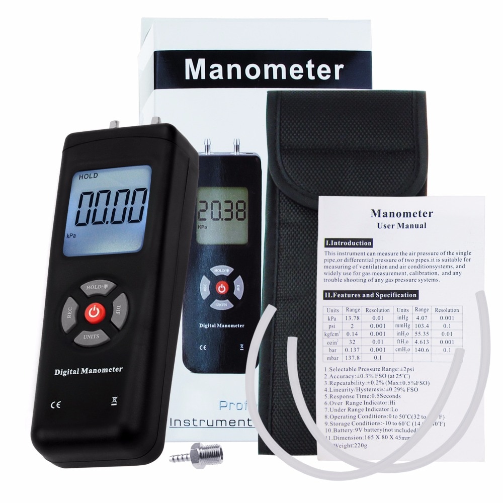 Manómetro Hombre-45 Digital portátil de mano de aire de vacío de presión de Gas de Metro con retroiluminación 11 unidades +/- 13.78kPa +/- 2PSI