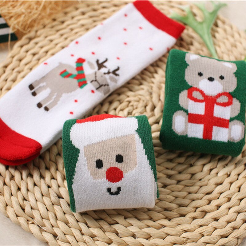 1 coppia Cotone di Inverno di Autunno Del bambino Delle Ragazze Dei Ragazzi Bambini Calzini E Calzettoni Bambini calze di Spugna Fiocco di Neve alce Babbo natale Regalo Di Natale Orso Roba