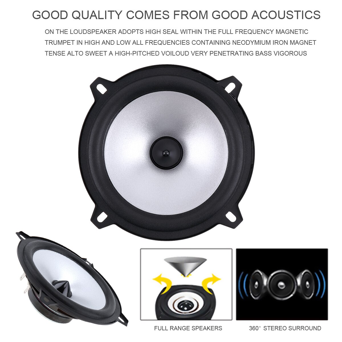 Altavoz Coaxial para coche, 5 pulgadas, 88dB, 60W, 2 vías, Hifi, frecuencia de rango completo, sensibilidad, altavoz de potencia, 1 par