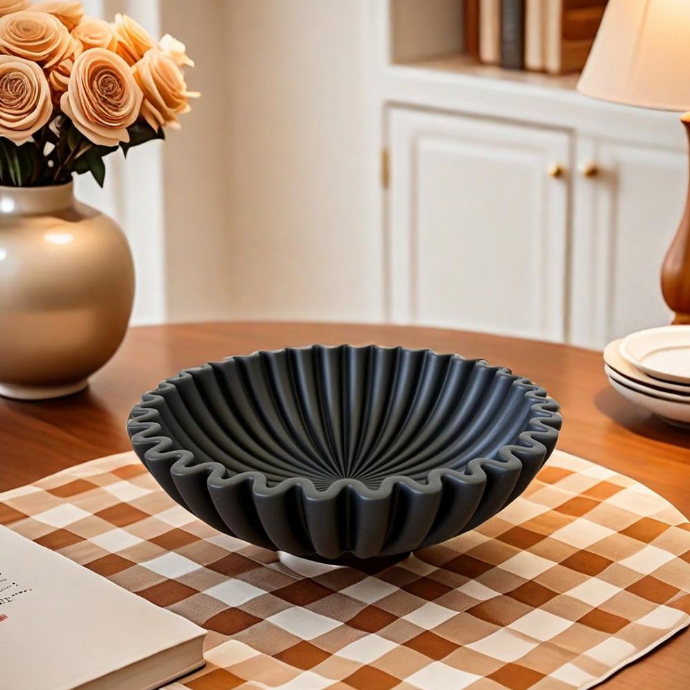 Cuenco decorativo moderno de resina con volantes negros, cuenco estriado hecho a mano, centro de mesa resistente, decoración de escritorio, frutero