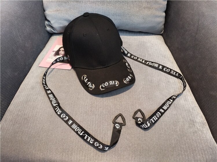 Kvinners #39 hopp baseball caps britisk punk stilig langt belte bokstav snapbacks lue dans caps: Svart