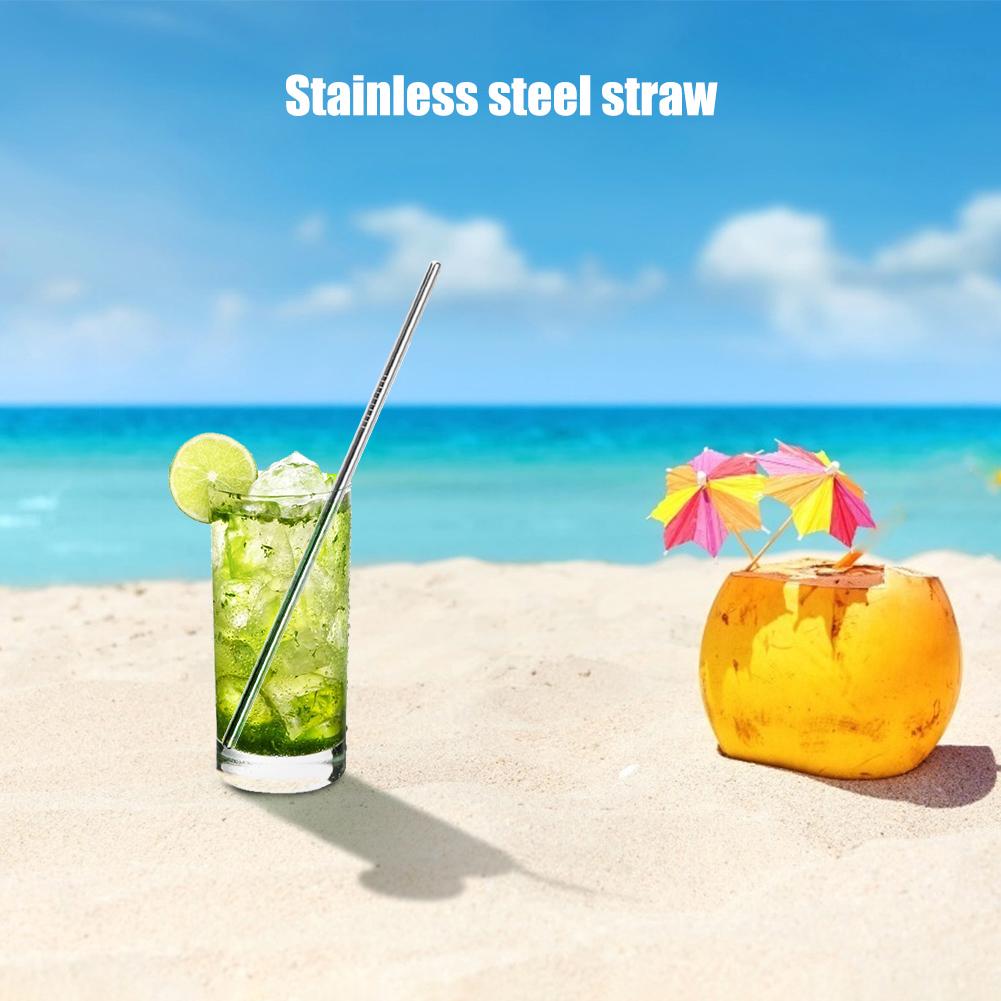 Reusable 304 Stainless Steel Sturdy Bent Straight Metal Drinking Straws with Cleaning Brush Portable Bar Party Accessory Healthy