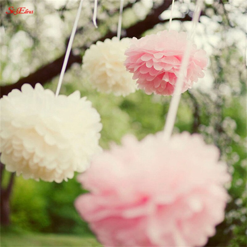 10 st 20cm hängande silkespapper pom poms papper blomboll hem trädgård gör-det-själv bröllopsrum dekoration fest layout tillbehör 6 zsh 014