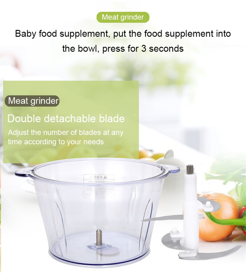 200W 2L Electric Chopper Electric Meat Grinder Kitchen Shredder Food Chopper Stainless Steel Blade Electric Kitchen Tools