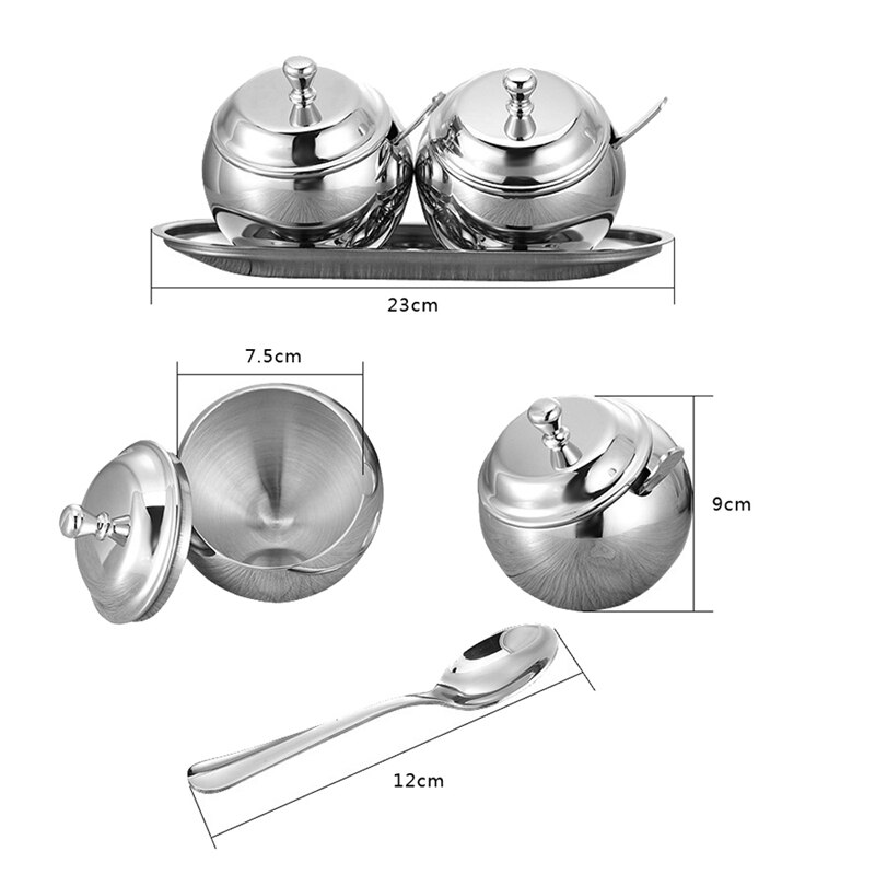 Kitchen Sugar Bowl Set with Lid Spoon and Tray for Tea and Coffee