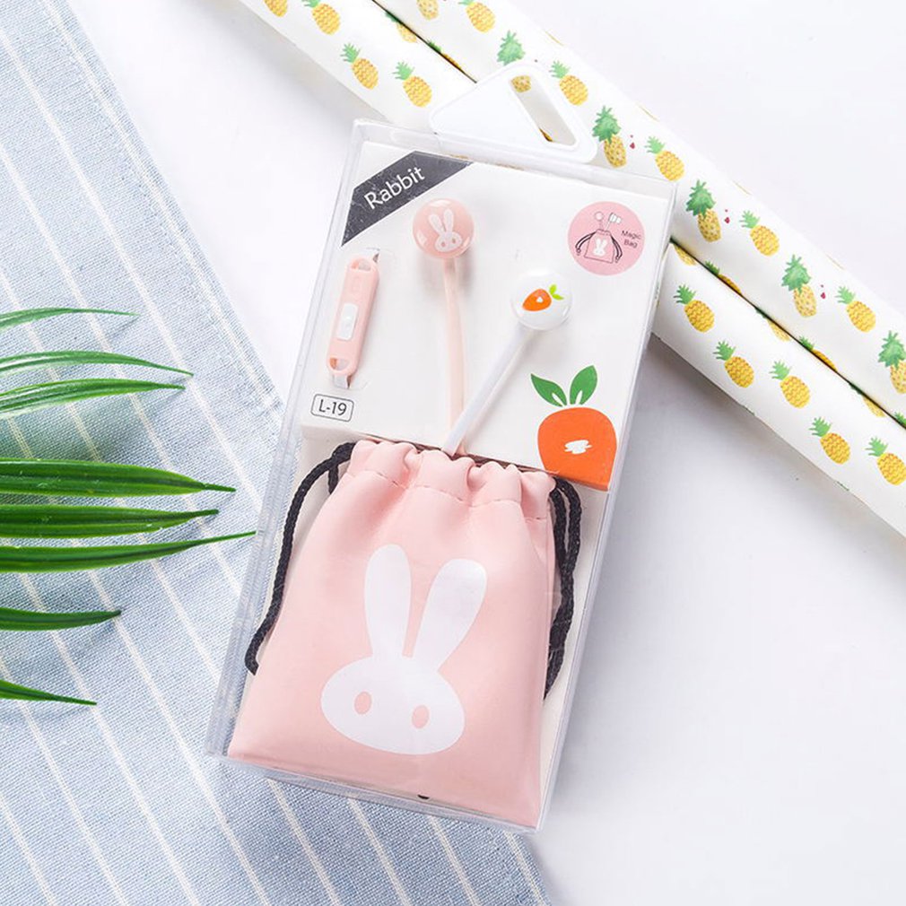 Korean Cartoon Rabbit In-Ear Headphones With Storage Bag Small Headset With Microphone For Apple And Android Systems