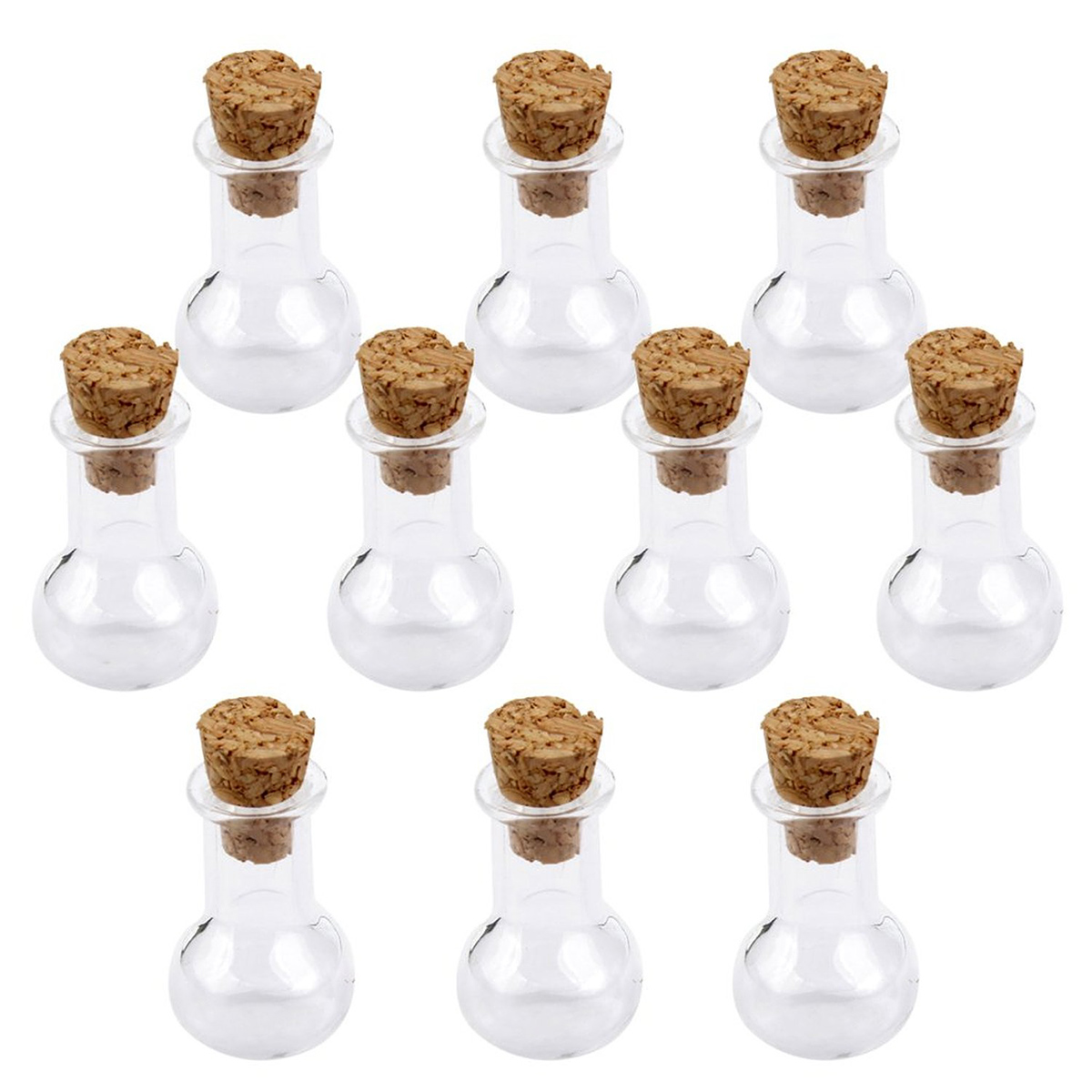 10 stuks mini glazen flessen in de vorm van een wijnfles, potten met kurk en wensbriefje (doorzichtig): Potten  -4