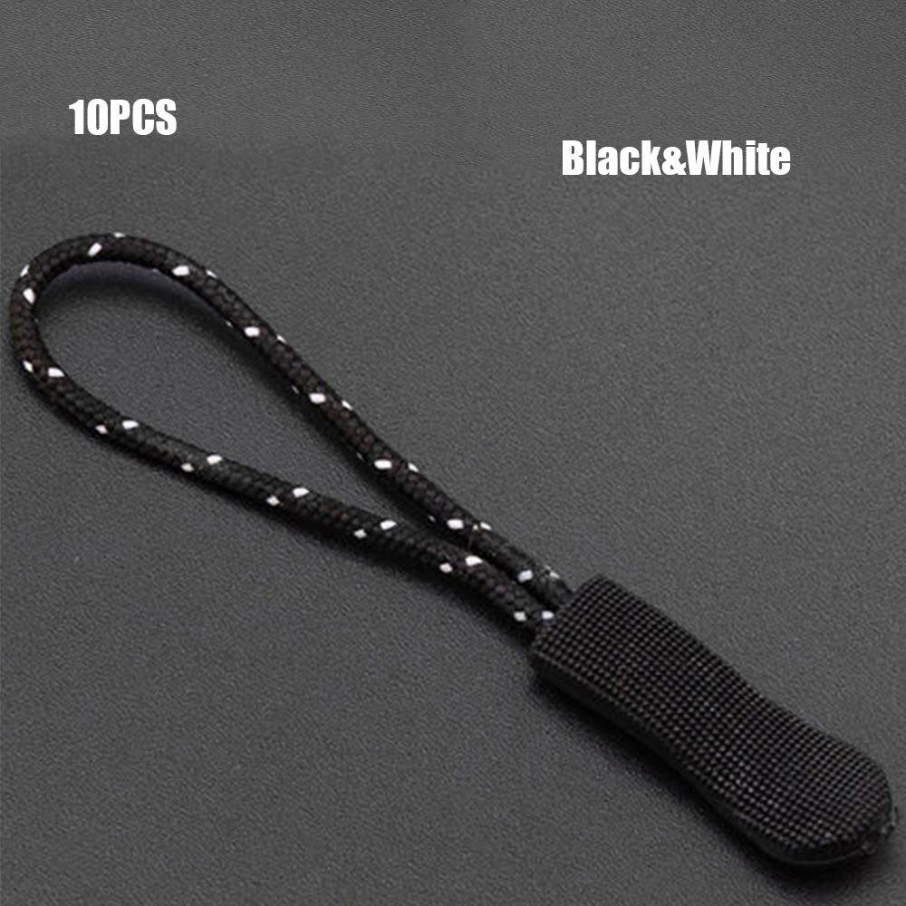 10PCS Zipper Pull Puller End Fit Rope Tag Fixer Zip Cord Tab Replacement Clip Broken Buckle Travel Bag for Sewing Clothes: Black-white