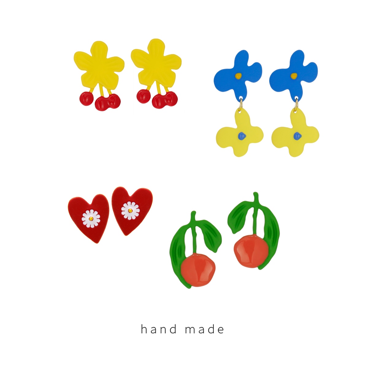 Koreansk stil ins originale sjove frugt kirsebær øreringe dejlige daisy øre klips olie maling rødt hjerte blomster klip på øreringe