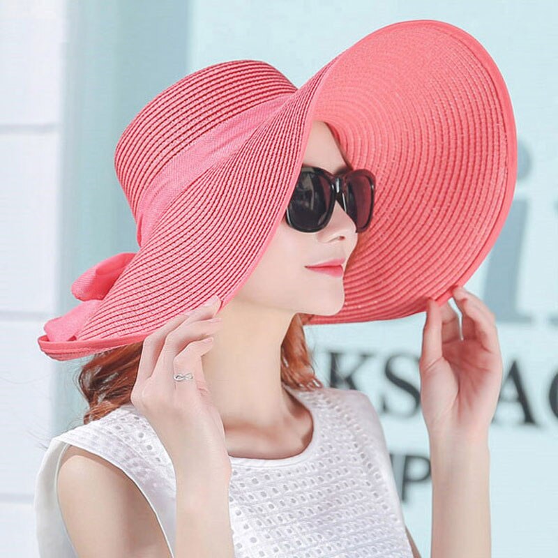 Mode Vrouwen Zomer Hoeden Opvouwbare Wide Grote Rand Strand Zon Stro Cap Elegante Hoeden Caps SAL99