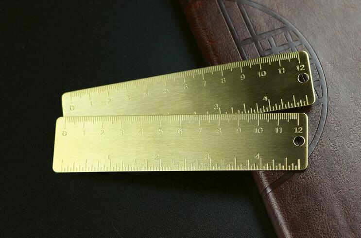 1pc 12cm Small Ruler Brass Portable Straight Ruler Office School Supplies Accessory