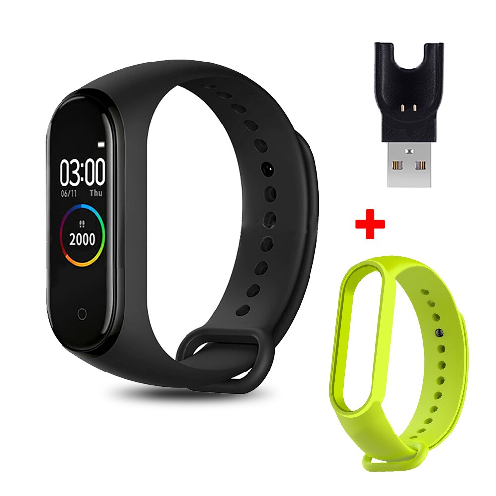 M4 Smart Bracelet with Extra Strap Smart Band Color Screen Sport Fitness Pedometer Blood Pressure Smart Wristband Step Counter: black green
