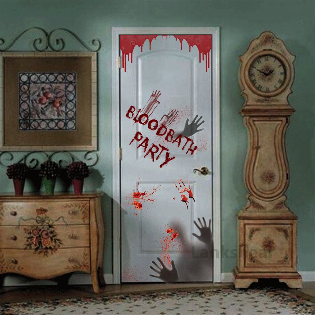 Horror Halloween 3D Door Stickers PVC Waterproof Wallpaper Self Adhesive Hd Print Mural Picture Art Room Decor Home