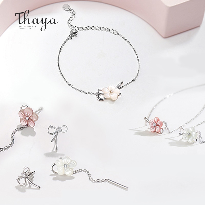 Thaya Rosa Weiße Blume Sets Natürliche shell 925 Sterling Silber Ohrringe Halskette Armband Sets für Frauen Schmuck