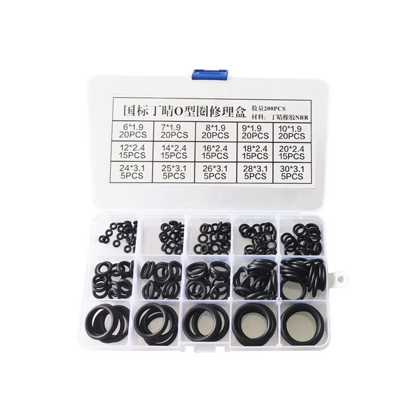 150Pcs/200Pcs/225 Stuks Nbr Afdichting O-Ringen Kit Rubber Ringen Set Nitril Wasmachines Olie slip Pakking Afdichting Silicone O Ring: O-Ring-Black-200pcs