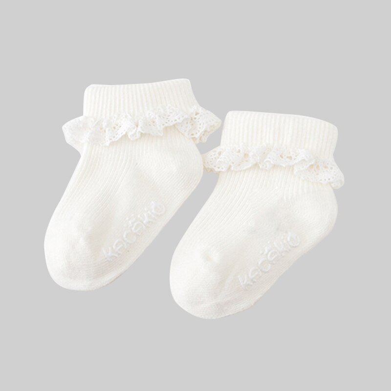 Babysokker sød prinsesse blonder baby piger sok spædbarn toddler bomuld flæser ankel sokker baby meias infantil lyserød / hvid 0-2 y: Hvid