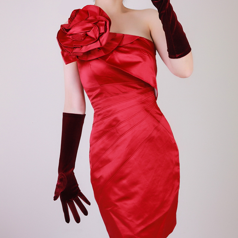 Primavera autunno donna guanti lunghi in velluto rosa viola 40cm abiti da sera da sera per feste guanti guanti da sposa in velluto caldo nero