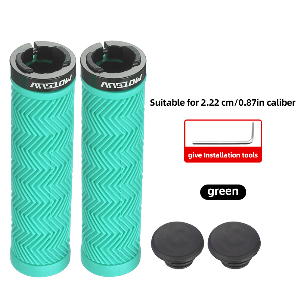 Manoplas MOTSUV para bicicleta de montaña, empuñadura de manillar de goma antideslizante, anillo de bloqueo de aleación de aluminio, corrugado, accesorios de ciclismo a prueba de golpes: Verde