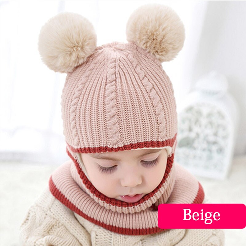 Børn strik hue børn vinter holde varmen huer drenge piger ørebeskyttere kasket baby hue enfant strikket sød udendørs hue  tg0141: Beige