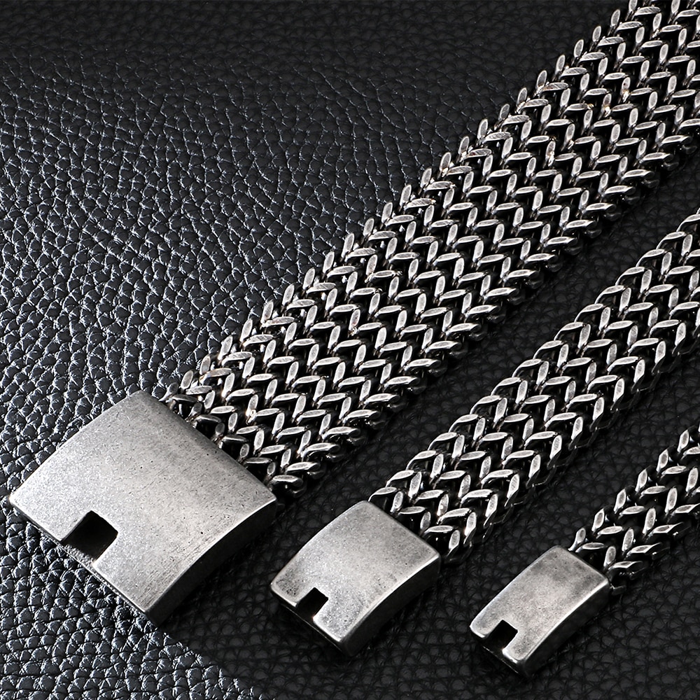 12/30Mm Wide Chain Armband Mannen Vintage Zwart Rvs Heren Armbanden & Armbanden Massive Biker Sieraden Voor man