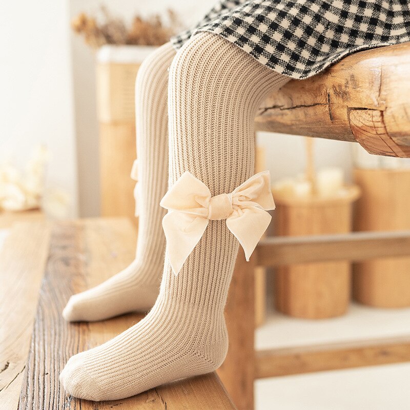 Baby Tights Winter Toddler Infant Pantyhose Big PP Soft Warm Cute Bow Princess White Velvet Kids Girls Tights: Beige / L