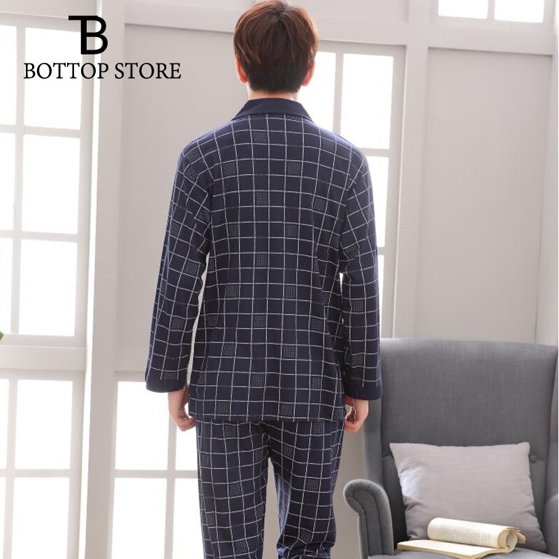 Conjuntos de pijamas juveniles de otoño e invierno, ropa de dormir informal de algodón de manga larga para hombre, ropa de salón para hombre, pijama para estar en casa a cuadros XXXL