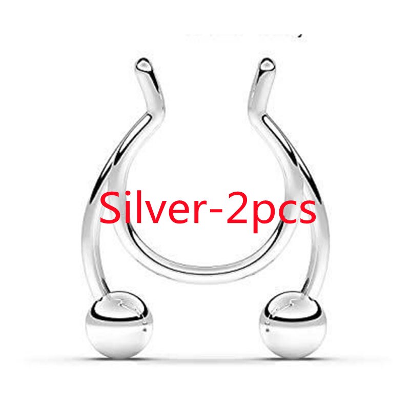 1Pcs Nose Ring Neus Clip Rvs Neustussenschot Valse Neus Ring Piercing Sieraden: Sliver-2pcs