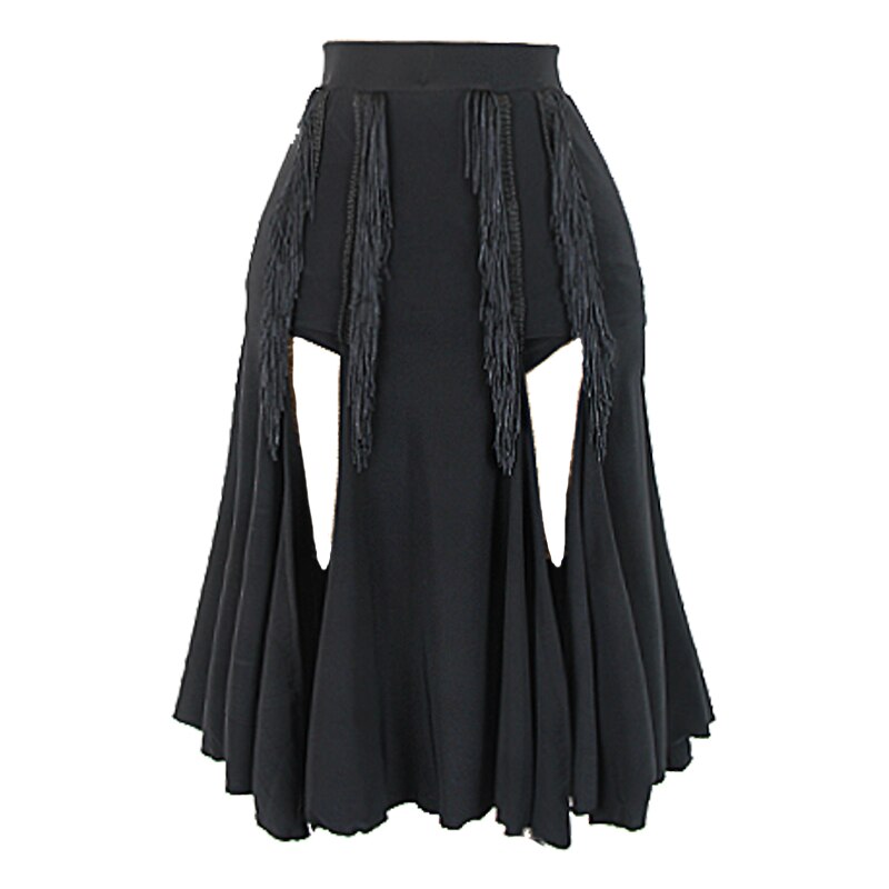 Latin Dance Skirt Women Cha Cha Rumba Samba Dancing Wear Black Tassel Fringe Split Dancing Skirts Practice Clothes DNV12683: M