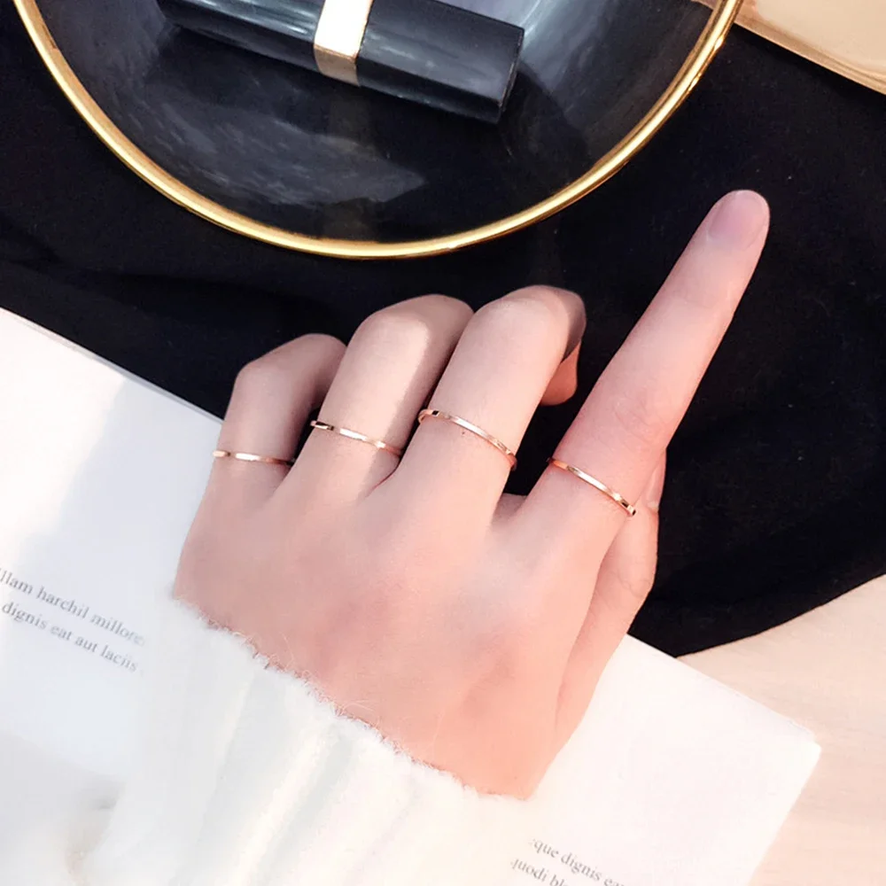 JHSL 1mm Kleine Mini Edelstahl Einfache Frauen Ringe Schwarz Rose Gold Farbe Schmuck UNS größe 3 4 5 6 7 8 9 10