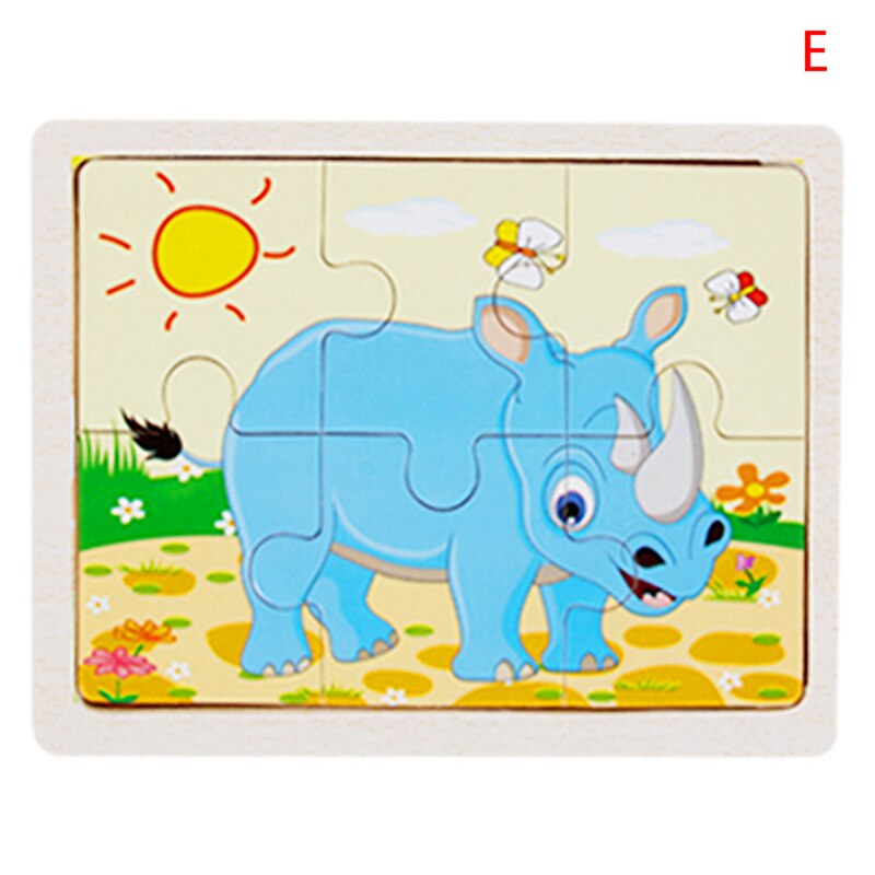 6 Kleine Stuk Kids Toy Houten Puzzel Houten 3D Puzzel Voor Kinderen Baby Cartoon Dier Puzzels Educatief Speelgoed: E
