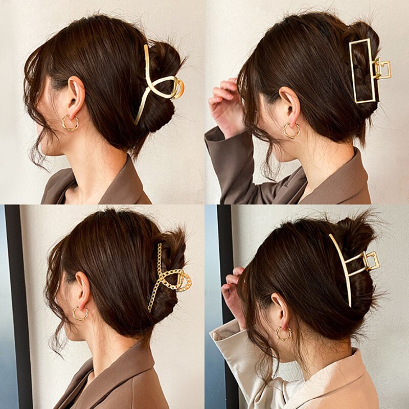 Pinzas para el pelo Vintage para mujer, horquillas de Metal geométricas huecas doradas elegantes, diadema sólida, accesorios para el cabello 2022