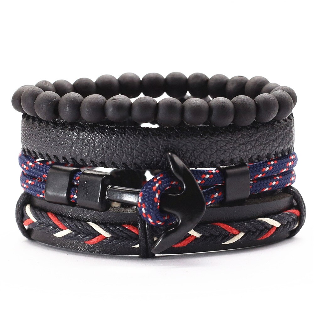 Pulseras de cuero Vintage en negro y marrón para hombre y mujer, ganchos de aleación de bronce para plumas, Charm Wood de búho, cuentas, joyería: style 4