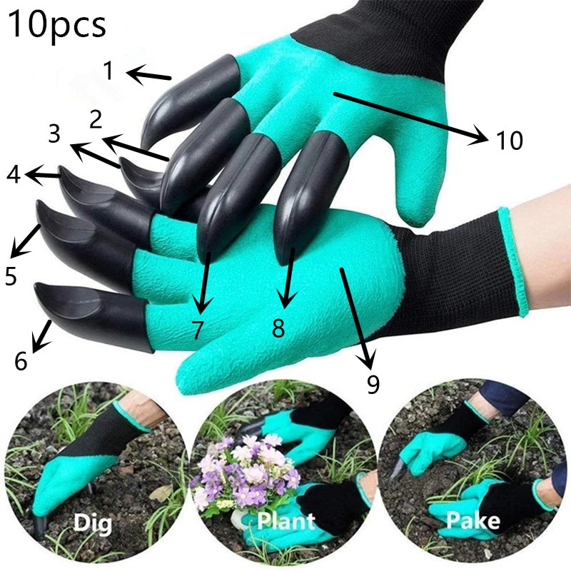 10pcs guanti da giardino con artigli guanti in gomma da giardino in plastica ABS giardinaggio scavare piantare durevole guanto da lavoro impermeabile all&#39;aperto